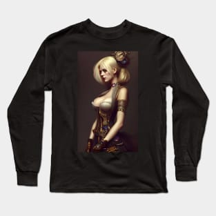 Beautiful Steampunk Blonde in Corset Long Sleeve T-Shirt